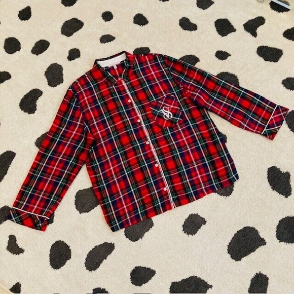Victoria's Secret Women's Medium Red Colorful Plaid Print Pajama PJ Top Pant Set - Picture 2 of 11